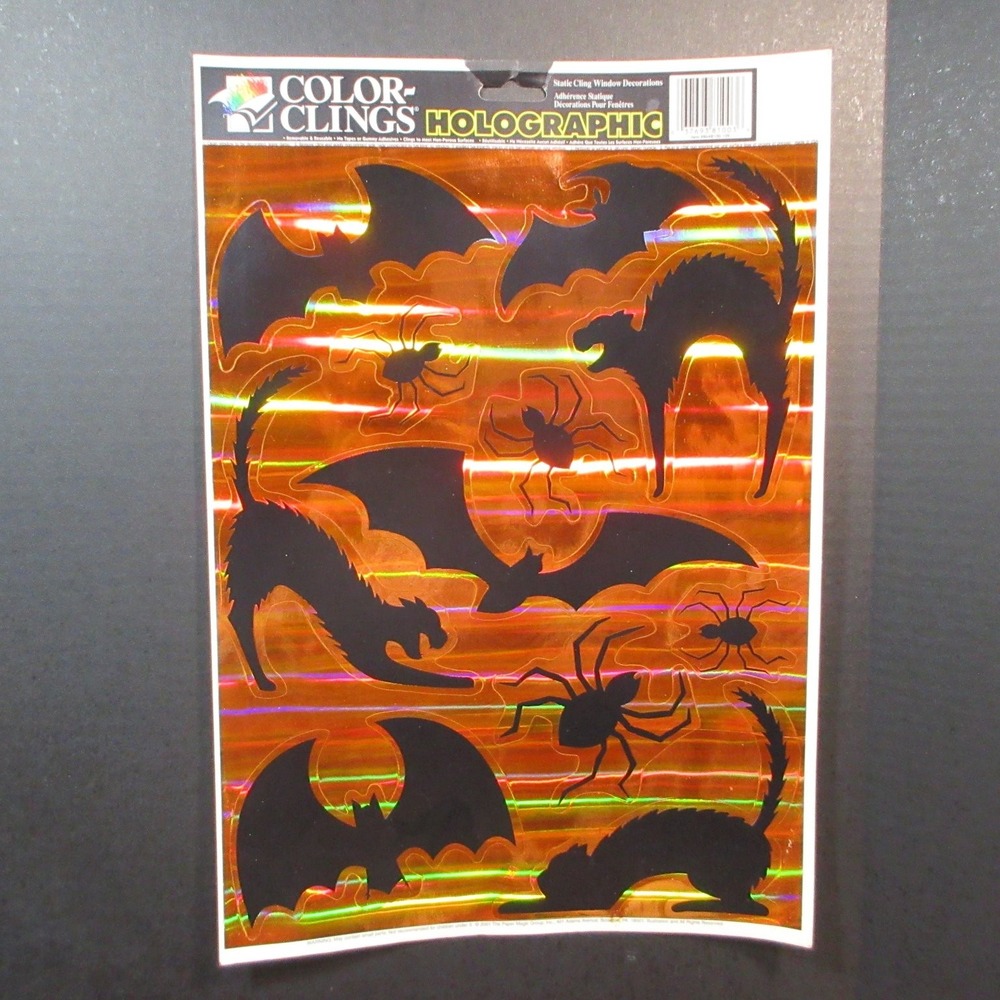 COLOR-CLINGS Holographic Halloween Static Cling Window Decorations Bats Spiders